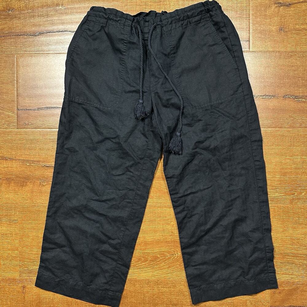 Lauren Ralph Lauren Capri Pants Womens SP Black Linen Cotton Wide Leg Lagenlook